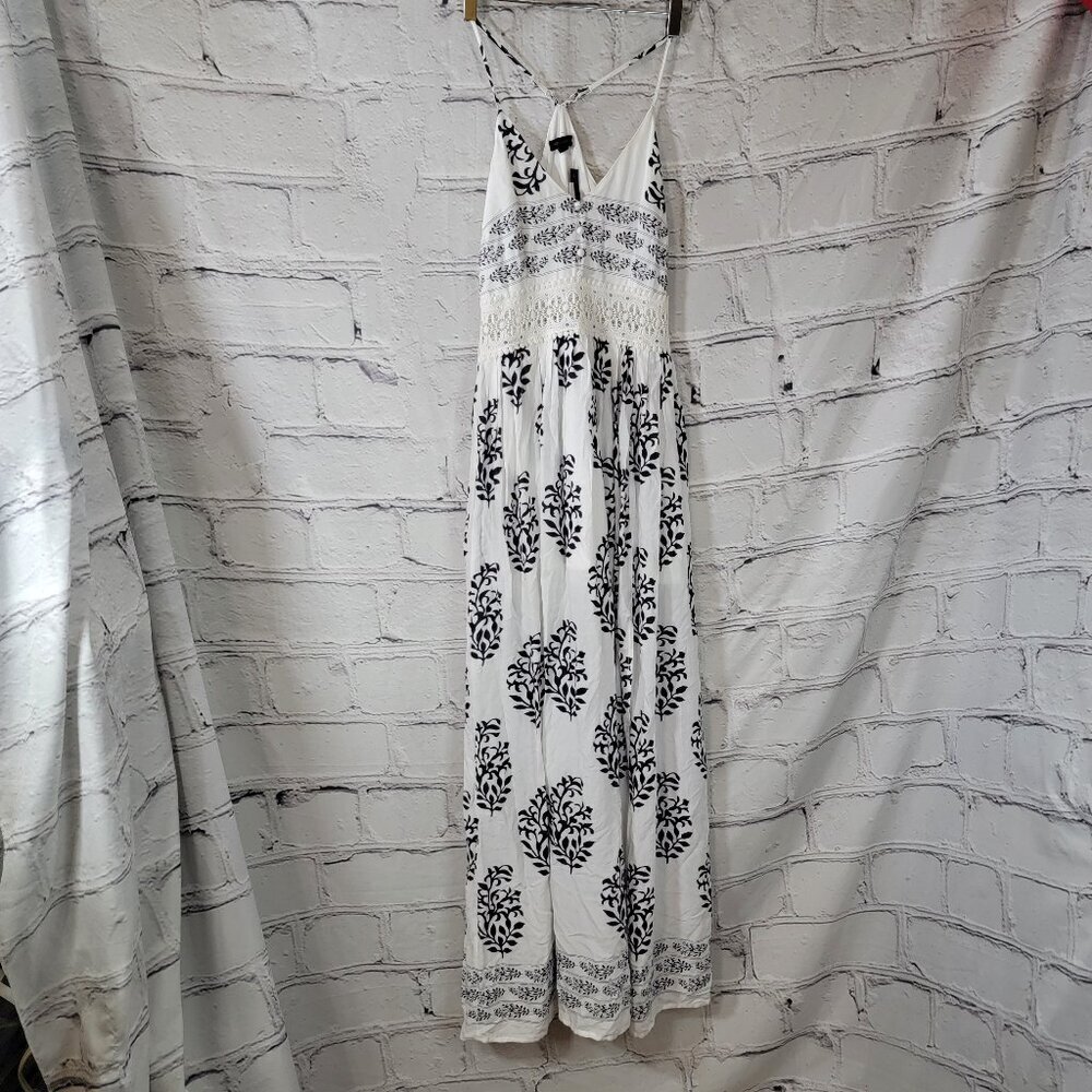 MISS AVENUE Womens Sm White Black Print Long Maxi‎ Dress Summer Event Feminine